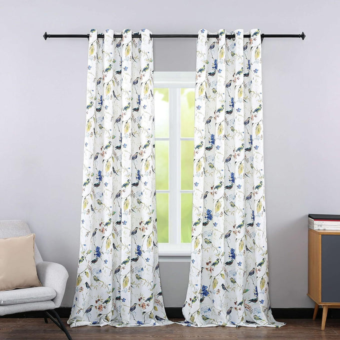Leeva Bedroom Curtains 84 Inch Length 2 Panels Set, Farmhouse Cute Bird Patterned Living Room Curtains, Grommet Linen Look Light Blocking Window Treatments for Living Room, 42 x 84, Blue
