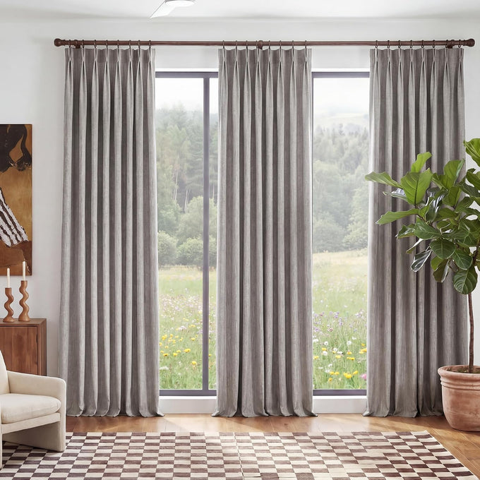 NICETOWN PRO 40x108 Natural 100% Full Blackout Faux Linen Curtains, Set of 2 Panels, 6cm High Temperature Pleated Back Tab Drapes for Living Room, Thermal Insulated Window Treatments, Elegant Style