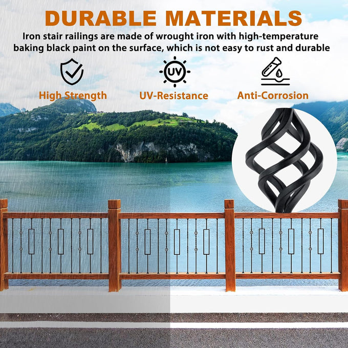 10 Pack Wrought Iron Balusters, Stair Spindle with 20 Swivel Shoes