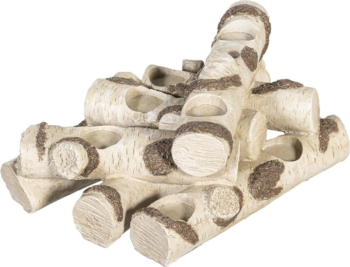 Plow & Hearth Faux Birch Fireplace Candle Holder, Resin Log Insert for Fireplace Decor, Holds 8 Fireplace Candles for Inside Fireplace, Cozy Living Room Fireplace Decorations