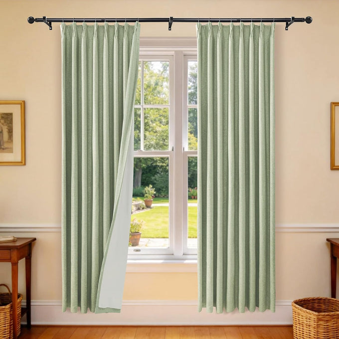 Etherealveil 100% Blackout Pinch Pleated Linen Curtains 2 Panels 52“x102”