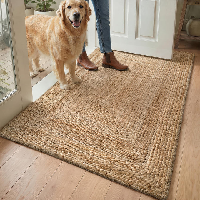 DEXI Jute Door Mat 24x36, Leaf Shaped Inside Entry Mat, Beige