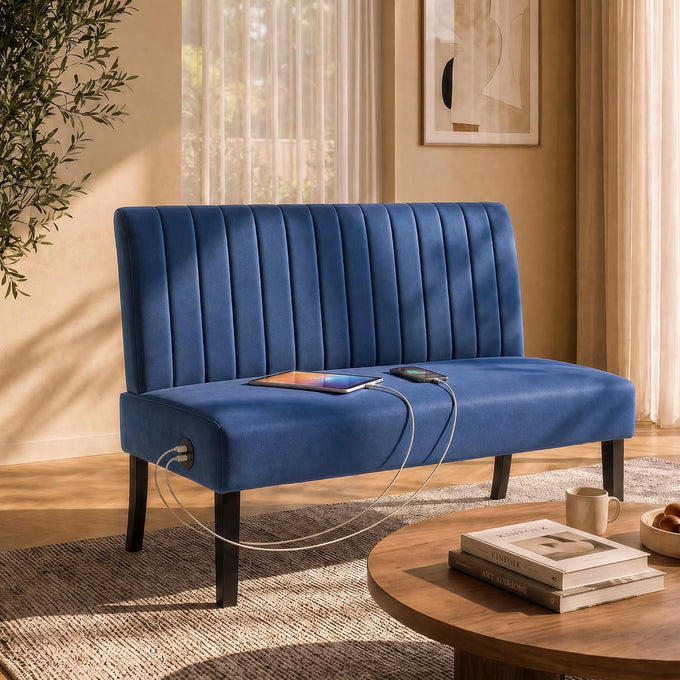 STHOUYN Mordern Velvet Armless Accent Chair Decorative Slipper Chair Vanity Chair for Bedroom Desk, Corner Side Chair Living Room Furniture (1, Navy Blue)