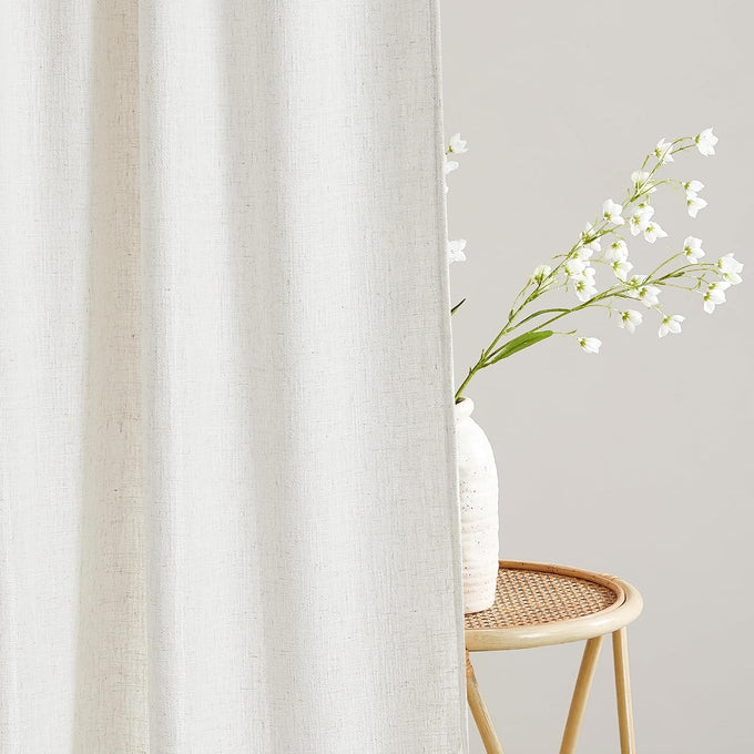 NICETOWN Thick Linen Curtains 96 Inches Long for Living Room 2 Panels Set, Back Tab/Rod Pocket with Pleat Tape Privacy Added Window Treatments for Farmhouse/Bedroom, Vanilla, W55 x L96