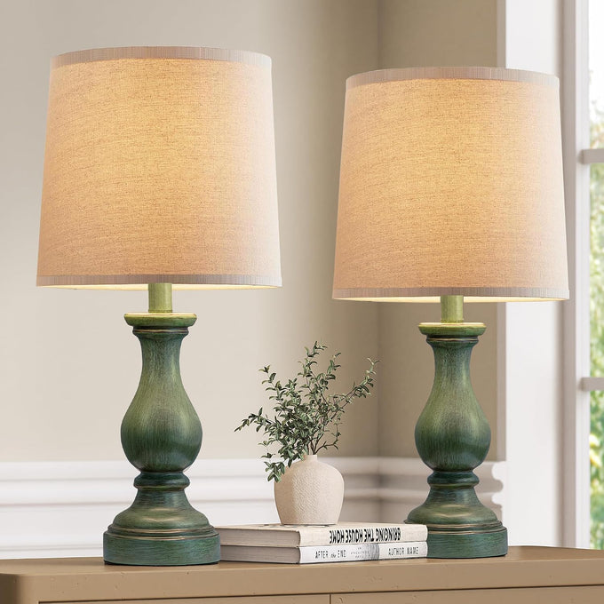 22" Farmhouse Table Lamps Set of 2, Rustic Bedside Lamps for Bedroom
