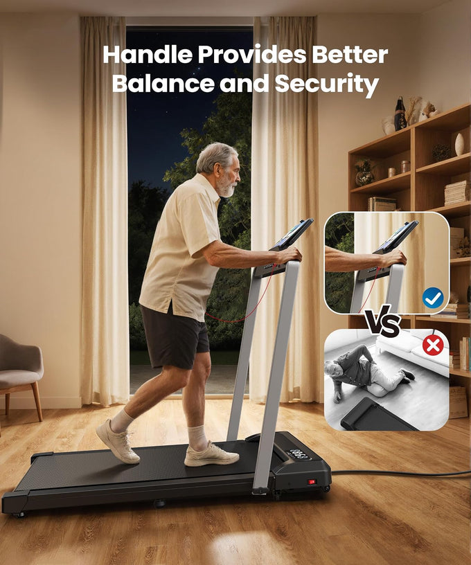 WELLFIT Walking Pad Treadmills with Handle, 10% Incline Treadmill for Home