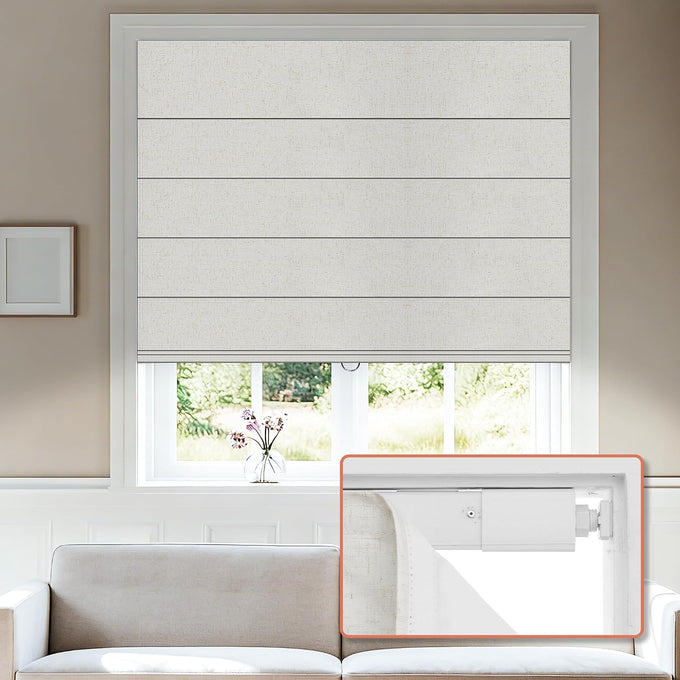 No Tools No Drill Blackout Roman Shades, White, 35" W × 39" H