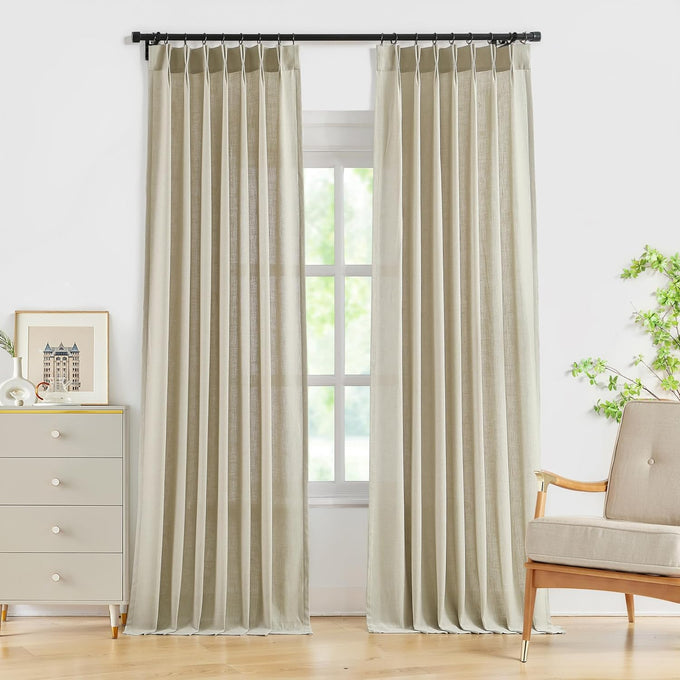 WEST LAKE 120 Inches Long Bailey Natural Pinch Pleated Semi Sheer Curtains