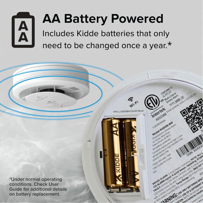 Kidde Smart Smoke & CO Detector with Ring, AA Battery, RGCUDR-RW