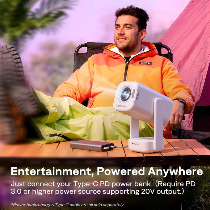 Aurzen Roku TV D1R air USB-C Powered Smart Portable Outdoor Projector White
