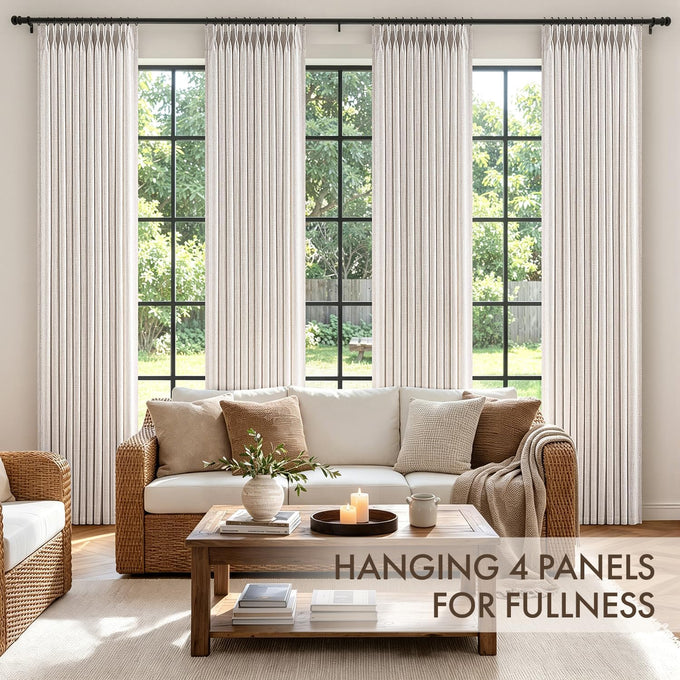 MIULEE 4 Panels Set Pinch Pleated Linen Curtains 96 Inch Long Natural