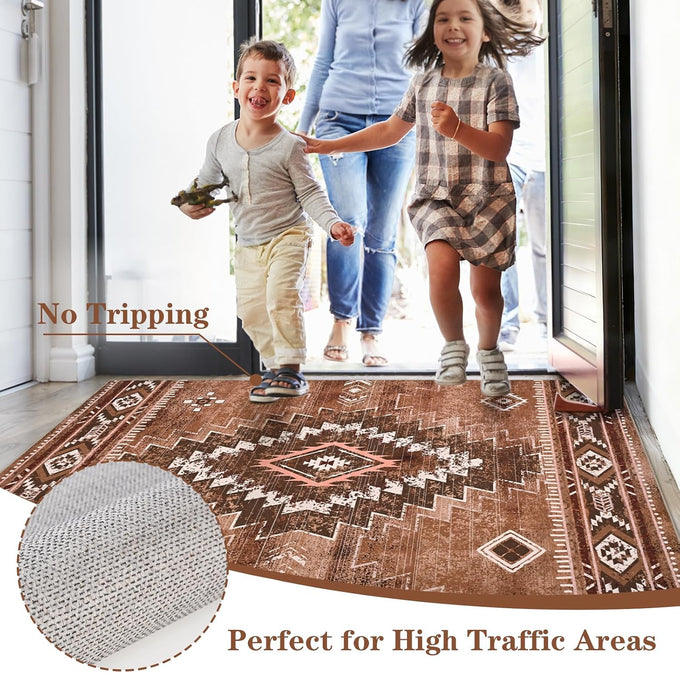Yinhua Living Room Rug 6x9, Western Washable Rug for Bedroom, Brown