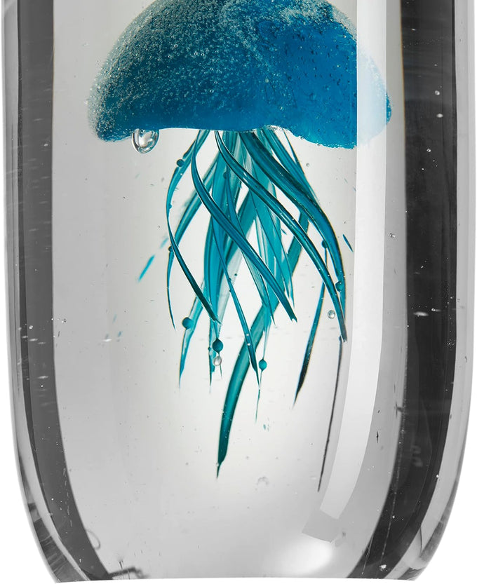 Leonardo Oceano 018685 Decorative Object Made of Transparent Glass, Handmade, Maritime Glass Decoration with Jellyfish Motif, Handmade, Unique, Glow in the Dark, Height: 19 cm