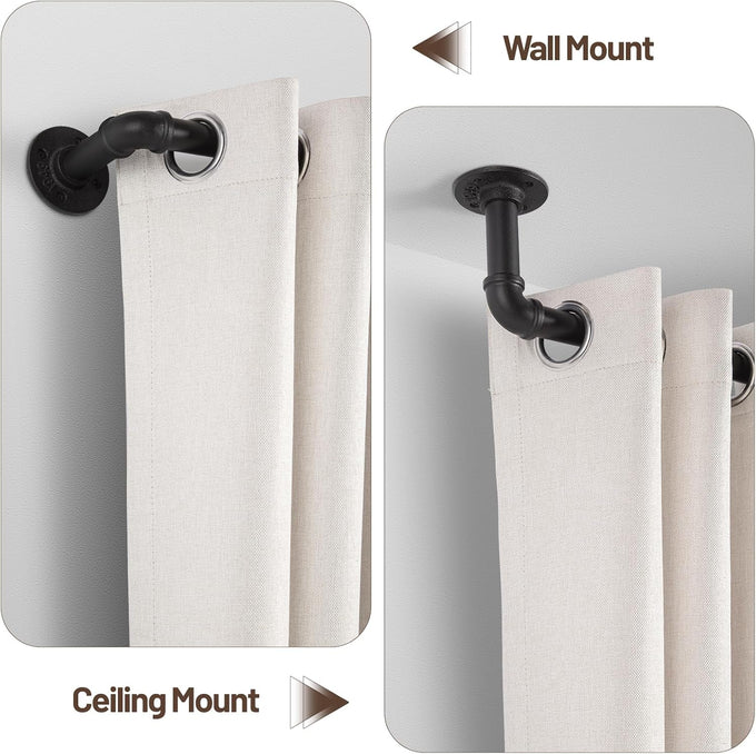 Zeerobee 2 Pack Curtain Rods 72-144", 1 Inch Industrial Black Curtain Rod