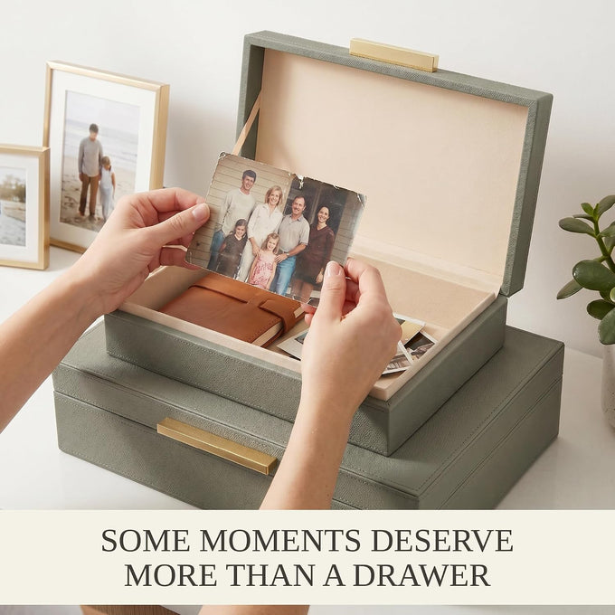 Decorative Storage Boxes with Lids - Set of 2 PU Leather Organizer Bins