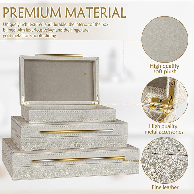 Elegant Set of 3 Ivory Shagreen Decorative Boxes
