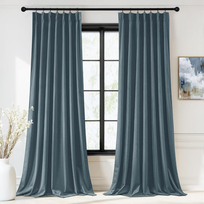 StangH Sage Green Pinch Pleat Velvet Curtains 96 Inches Long 2 Panels