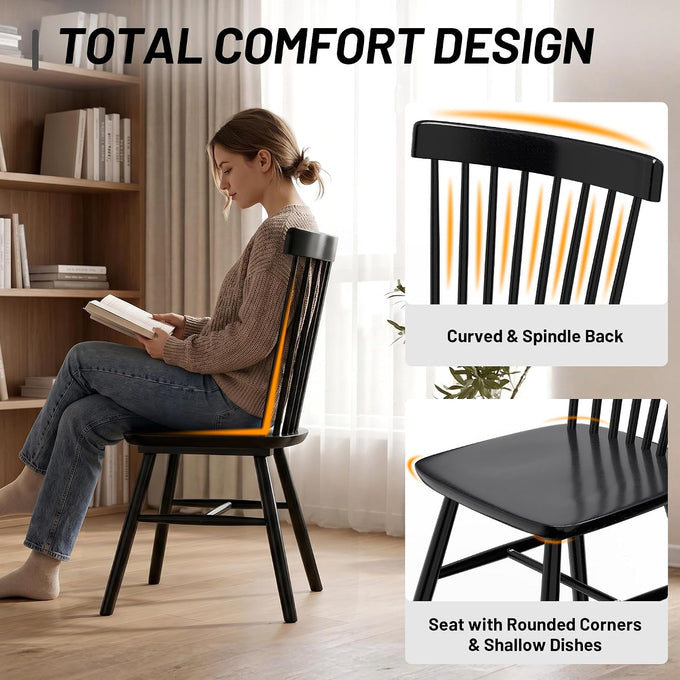 AreShark Windsor Dining Chairs Solid Wood Spindle Back, Set of 4, Black