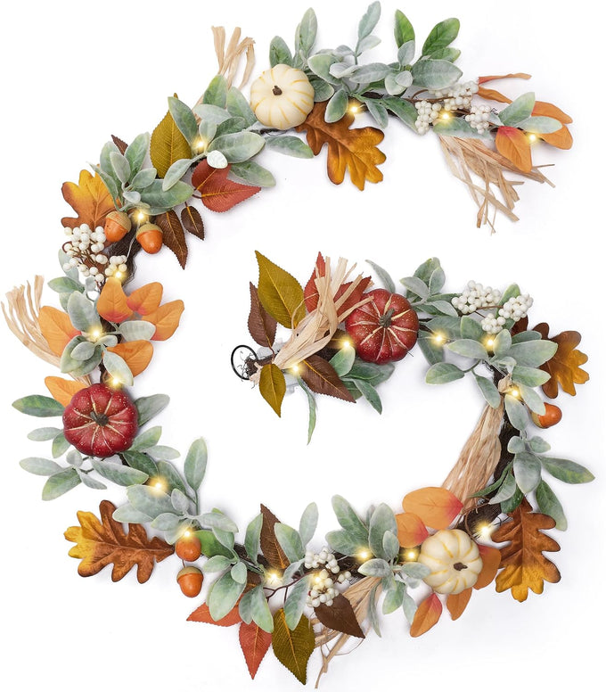 Valery Madelyn 6ft Fall Garland for Mantle with Pumpkins