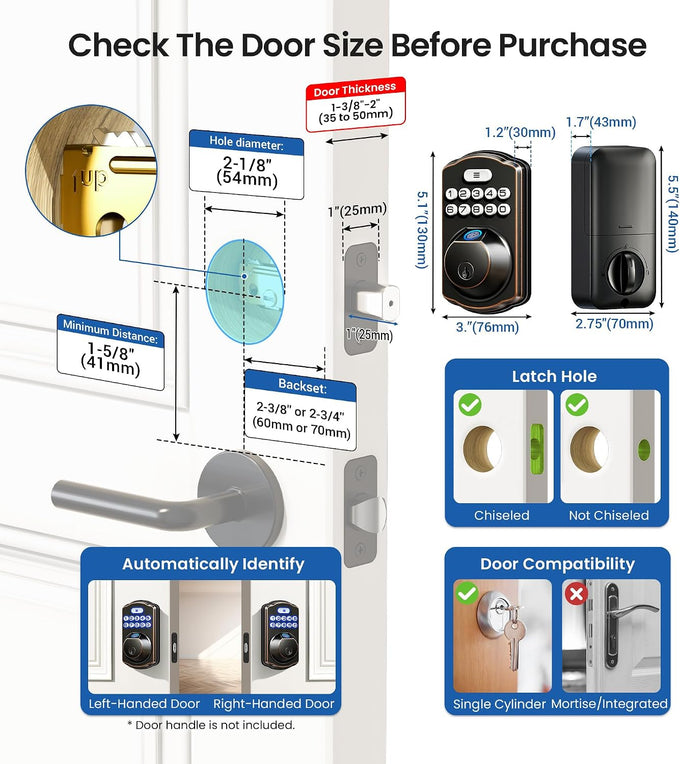 Veise KS02A Fingerprint Door Lock, Keypad Deadbolt, Oil Rubbed Bronze
