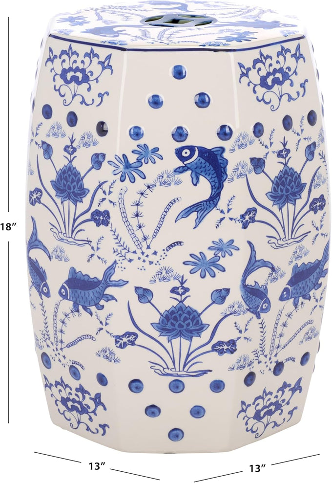 SAFAVIEH Furniture - Cloud 9 Decorative Garden Stool - Blue - Ceramic - Artisan Hand-Painted Design - Ideal for Living Room, Patio, Garden - Fully Assembled (ACS4557A)