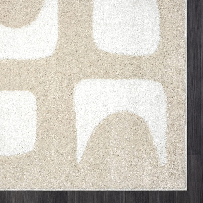 Abani Nuevo Collection Area Rug - Modern Geometric Beige/Cream Design - 4'x6' - Easy to Clean - Durable for Kids and Pets - Non-Shedding - Medium Pile - Soft Feel - for Living Room, Bedroom & Office