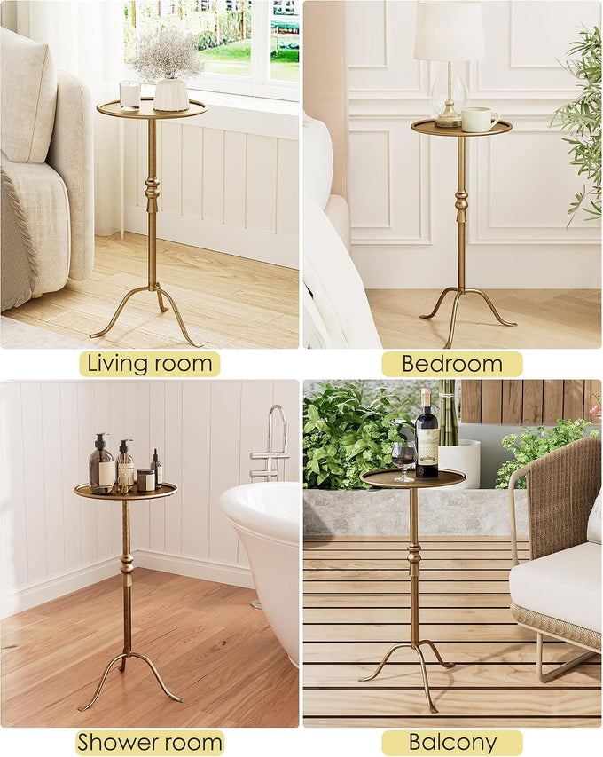 25.6" Vintage Round Pedestal End Table with Tray Top, Bronze