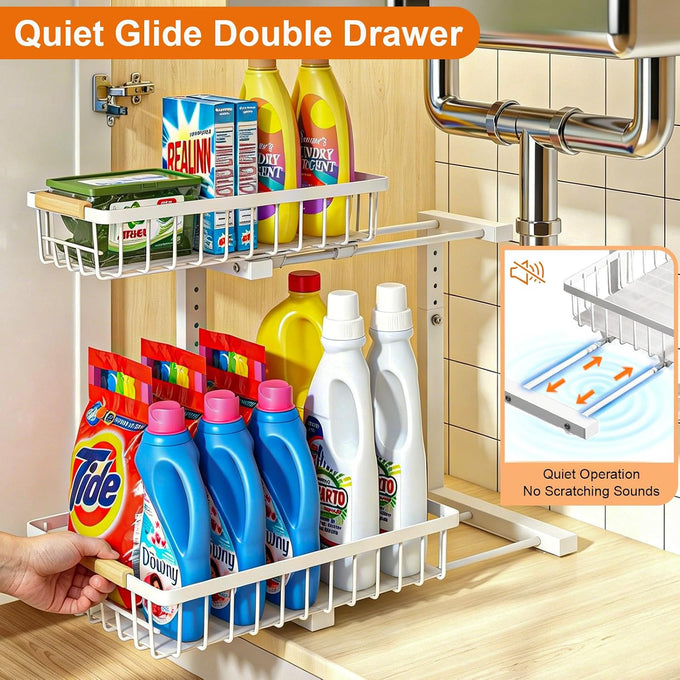 REALINN Under Sink Organizer, White 2 Pack Height Adjustable