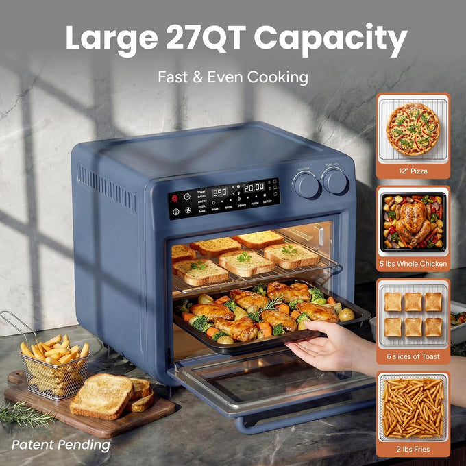 SMIRLY Digital Air Fryer Toaster Oven Combo, 25L Stainless Steel, Blue
