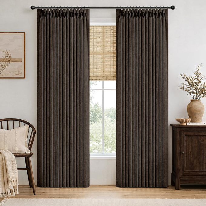 MIULEE 102 Inches Long Pinch Pleated Thick Linen Curtains 2 Panels Natural