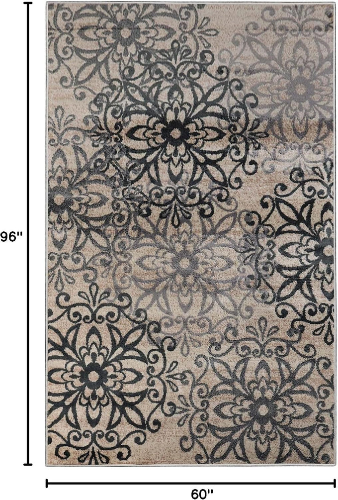 SUPERIOR Indoor Area Rug, Modern Floral Design, 5'x8', Beige-Brown