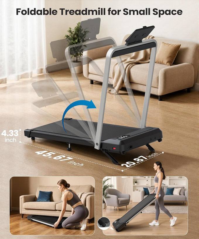 WELLFIT Walking Pad Treadmills with Handle, 10% Incline Treadmill for Home