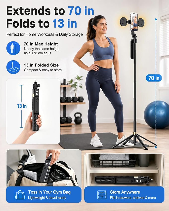 UBeesize 70" Auto Face Tracking Phone Tripod for iPhone & Camera with Light