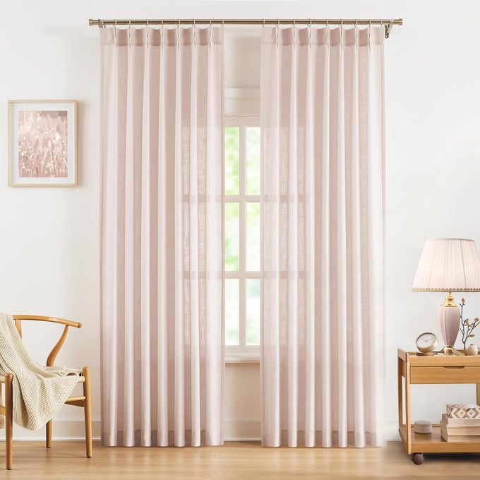 WEST LAKE 120 Inches Long Bailey Natural Pinch Pleated Semi Sheer Curtains