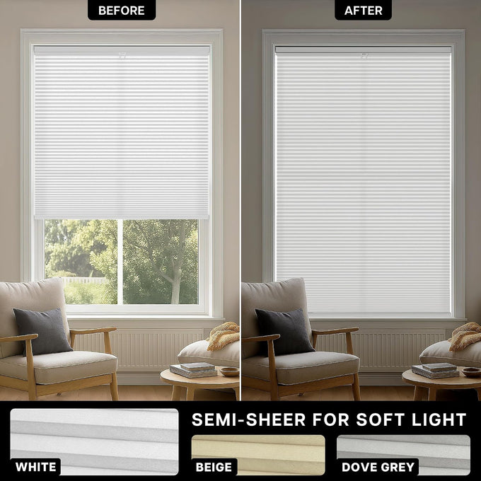 LazBlinds TDBU Cellular Shades, Light Filtering-White, 36" W x 64" H