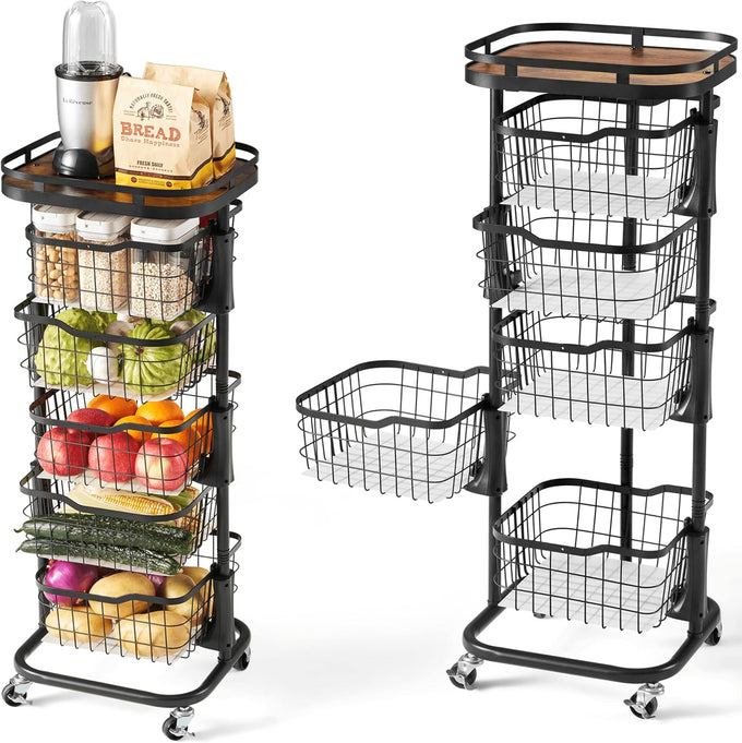 5 Tier Rotating Kitchen Storage Cart, Fruit Vegetable Potato Rack Stand