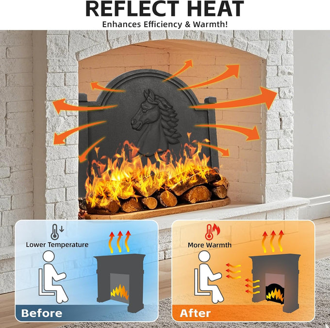 G GOOD GAIN Fireplace Back Plates 20 inch with Feet Decorative Horse Design