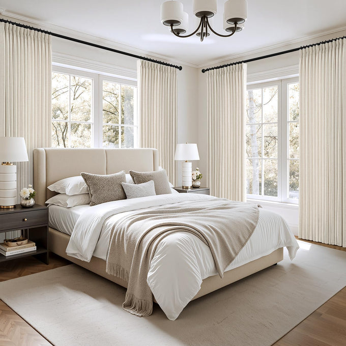 MIULEE Pinch Pleated Thick Linen Curtains 40x90 Inches Birch 4 Panels Set