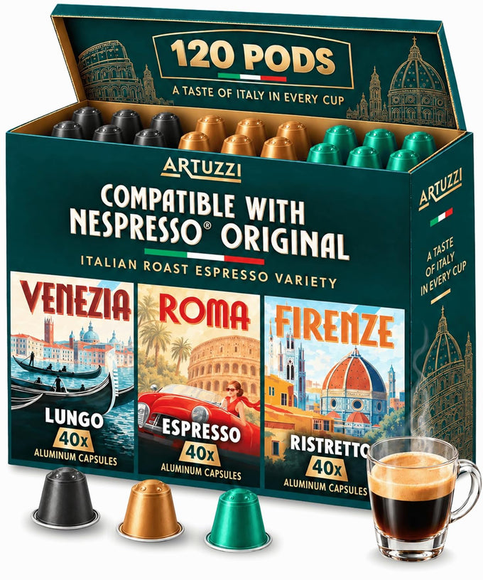 ARTUZZI 120ct Espresso Pods for Nespresso Original Machines I Variety Pack