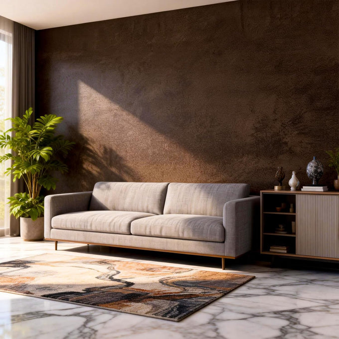 Bumoo Brown Peel and Stick Limewash Wallpaper 16'' x 590'' Coffee Concrete Self-Adhesive Cholocate Contact Paper Modern Texture Moody Leather Waterproof Matte Mural for Living Room Garage Kitchen