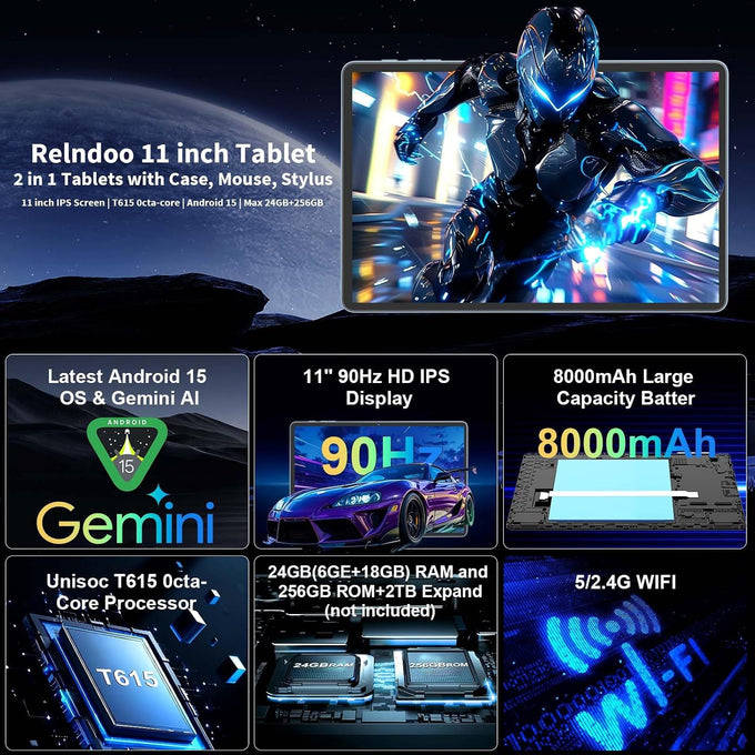 2026 11 Inch Tablet with Keyboard, Android 15 Tablet with Gemini AI(Black)