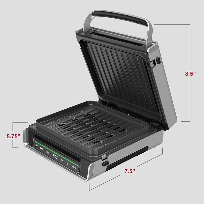 George Foreman Smokeless - Digital Smart Select, Family Size (4-6 Servings), Stainless Steel, GRD6090B