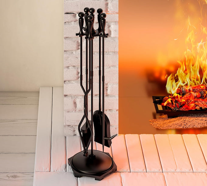 Fire Beauty 5Pcs Wrought Iron Fireplace Tools Indoor Outdoor Set