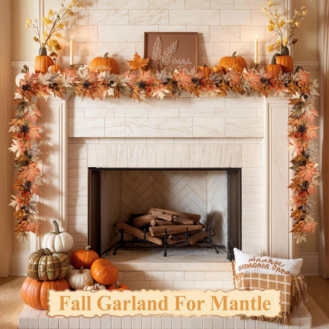 6 FT Lighted Fall Garland with Lights Autumn Automatic ON/Off Timer