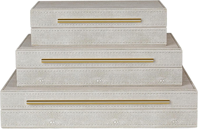 Elegant Set of 3 Ivory Shagreen Decorative Boxes