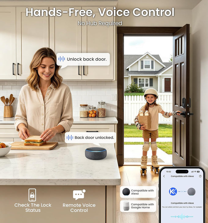 Veise VE027-L WiFi Smart Lock with Handles Set for Front Door, Matte Black