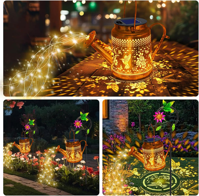 2 Pack Big Solar Lanterns Outdoor Waterproof, Gift for Mom Grandma Women Wife Daughter Mother's Day, Hummingbird Watering Can Garden Light With Shepherd Hook, Solar Path Light Yard Outside Patio Decor