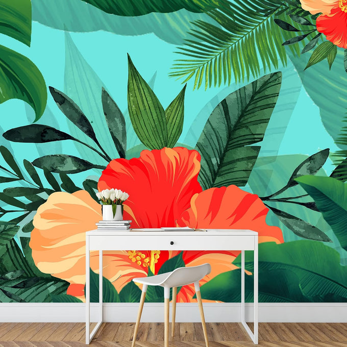 NWT Wall Murals for Bedroom Green Plants Animals Removable Wallpaper Peel and Stick Wall Stickers - 66x96 inches