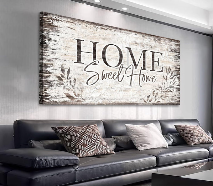 arteWOODS Home Sweet Home Wall Art Sign Large Dark Brown Farmhouse Wall Sign for Living Room Decoration Wooden Board Design Canvas Prints Modern Rustic Artwork Leaf Pictures Wall Decor 20" x 40"