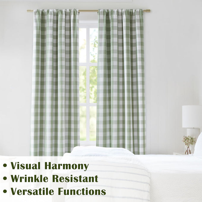 Sage Green Buffalo Plaid Full Blackout Curtains 95 Inches Length